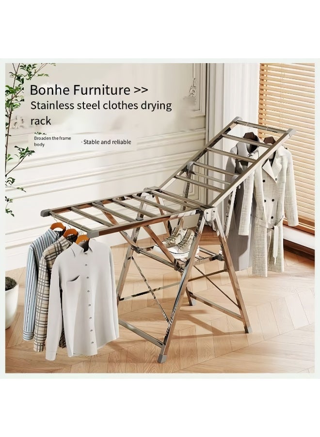 رف جفاف الملابس، رف جفاف ملابس من الفولاذ المقاوم للصدأ قابل للطي مع أجنحة قابلة للتعديل في الارتفاع، رف الملابس مع رف الأحذية، 132 رطلًا، استخدام داخلي وخارجي - Image 3