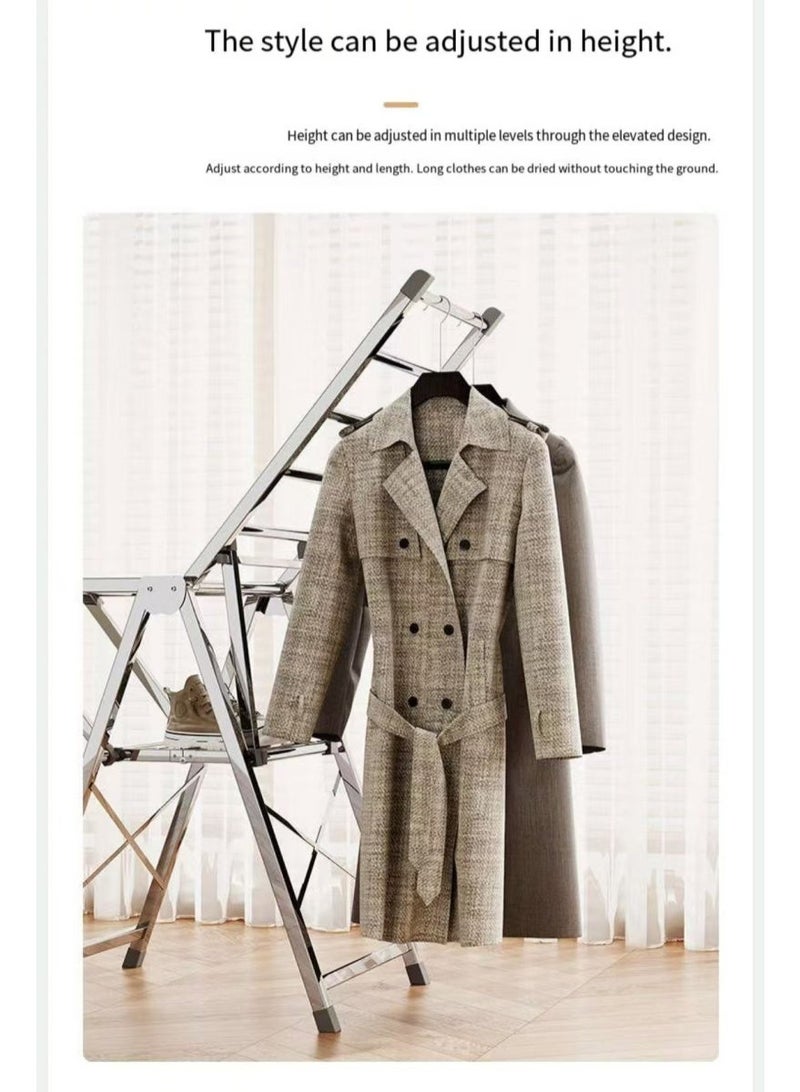 رف جفاف الملابس، رف جفاف ملابس من الفولاذ المقاوم للصدأ قابل للطي مع أجنحة قابلة للتعديل في الارتفاع، رف الملابس مع رف الأحذية، 132 رطلًا، استخدام داخلي وخارجي - Image 4