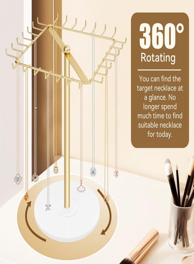 PABOBIT Rotating Necklace Holder Stand Metal Jewelry Organizer Display with 28 Hooks，Necklace Storage for Hanging Keychain Bracelet Long Chains Tree for Girls Women - Image 4