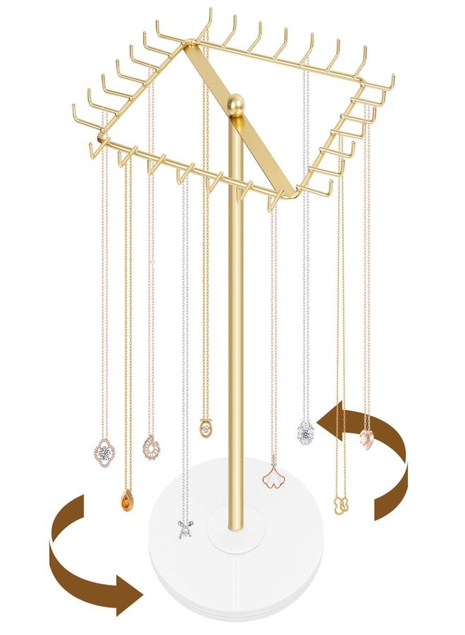 PABOBIT Rotating Necklace Holder Stand Metal Jewelry Organizer Display with 28 Hooks，Necklace Storage for Hanging Keychain Bracelet Long Chains Tree for Girls Women - Image 1