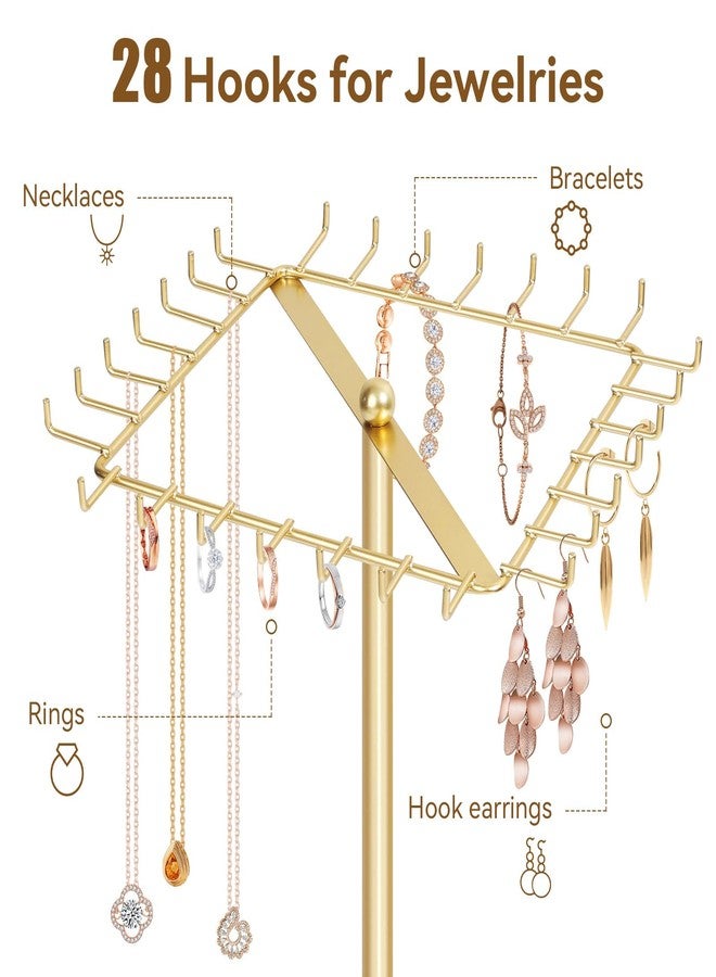 PABOBIT Rotating Necklace Holder Stand Metal Jewelry Organizer Display with 28 Hooks，Necklace Storage for Hanging Keychain Bracelet Long Chains Tree for Girls Women - Image 2