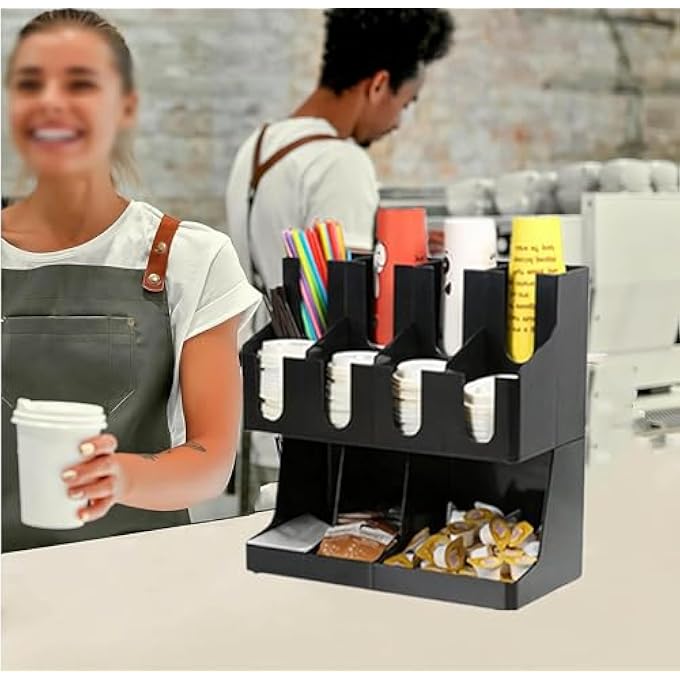 Unity Coffee Condiment Organizer Commercial Cup And Lid Holder 911 Compartment Coffee Cup And Condiment Organizer Breakroom Coffee Station Organizer For Coffee Milk Tea Shop Style 1 - Image 5