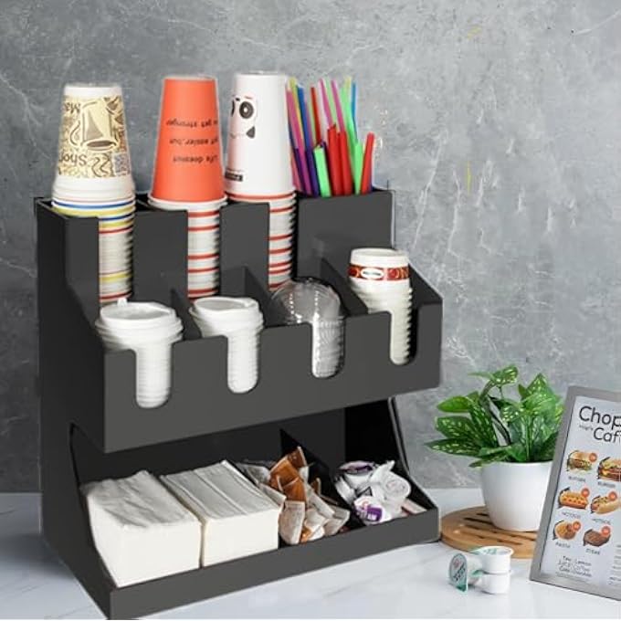 Unity Coffee Condiment Organizer Commercial Cup And Lid Holder 911 Compartment Coffee Cup And Condiment Organizer Breakroom Coffee Station Organizer For Coffee Milk Tea Shop Style 1 - Image 4