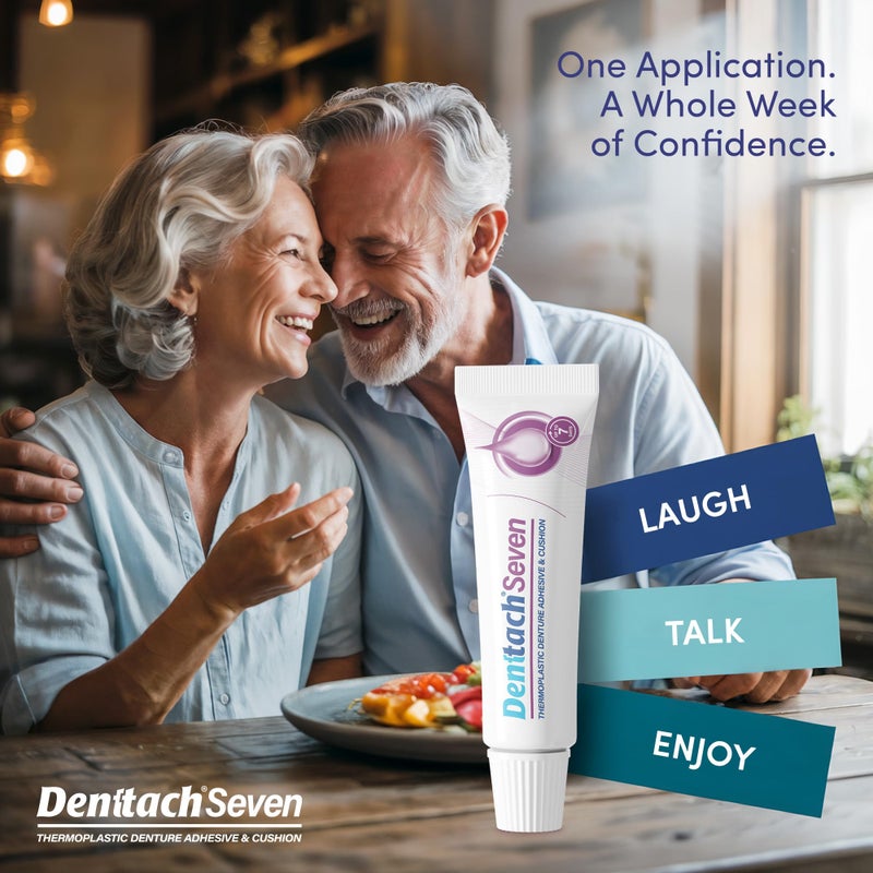 DENTTACH لاصق طقم الأسنان دنتاتش سيفن، وسادة طقم الأسنان الحرارية وإعادة التبطين، راحة طقم الأسنان العلوي والسفلي لمدة تصل إلى 7 أيام، بدون غراء، خالي من الزنك - Image 4