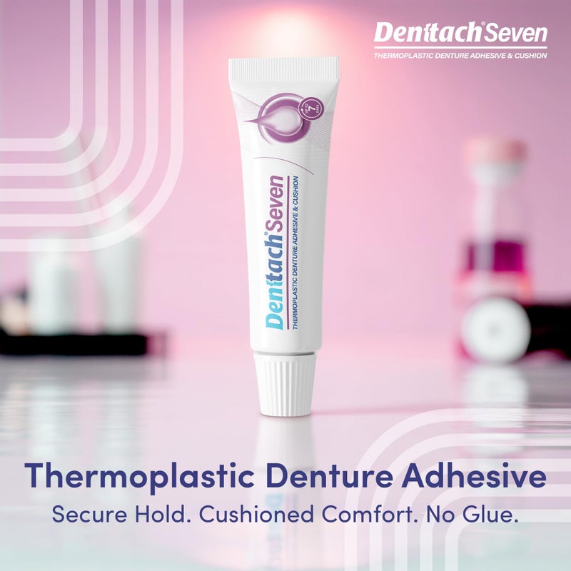 DENTTACH لاصق طقم الأسنان دنتاتش سيفن، وسادة طقم الأسنان الحرارية وإعادة التبطين، راحة طقم الأسنان العلوي والسفلي لمدة تصل إلى 7 أيام، بدون غراء، خالي من الزنك - Image 2