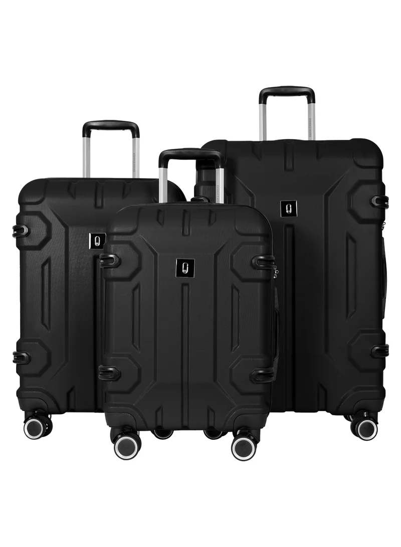 Expedition Series ABS Material 3-Piece Hardsided Luggage Set |Dual 4-Spinner Wheels  | Small (10kg), Medium (20kg), Large (30kg) -Black