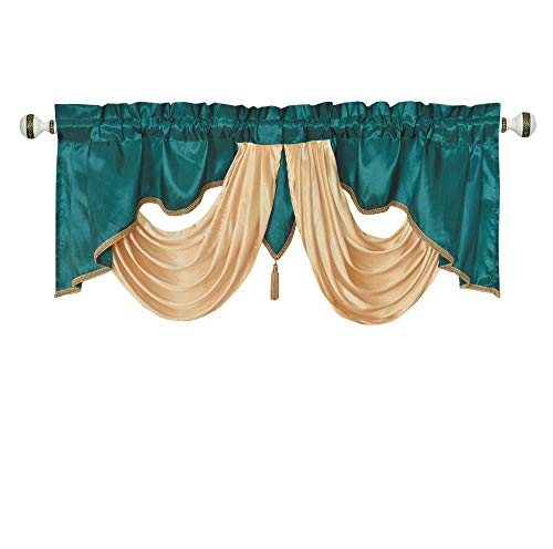 GOHD Golden Ocean Home Decor GOHD Valarie Fancy Window Valance 54 x 18 Taffeta Fabric with Soft Satin Swag Add Some Royal luxruy Accent to Your Home Green Teal