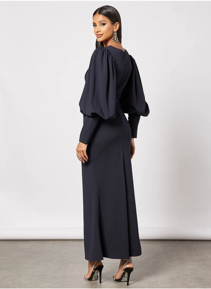 Zoey Bishop Sleeve Wrap Slit Dress