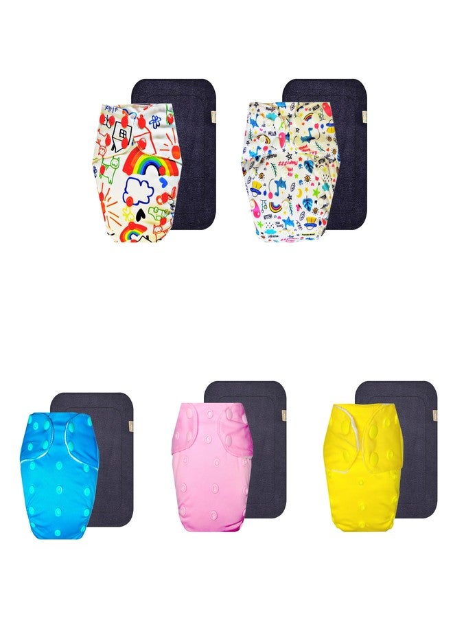 Dumbledo Premium Cloth Diaper with Gray Insert (Pack of 5) | Hypoallergenic | 6-Layer Absorbent Pad | Adjustable Snaps | Worry-Free Diapering | 3 Months - 3 Years | Unisex Baby - Image 1