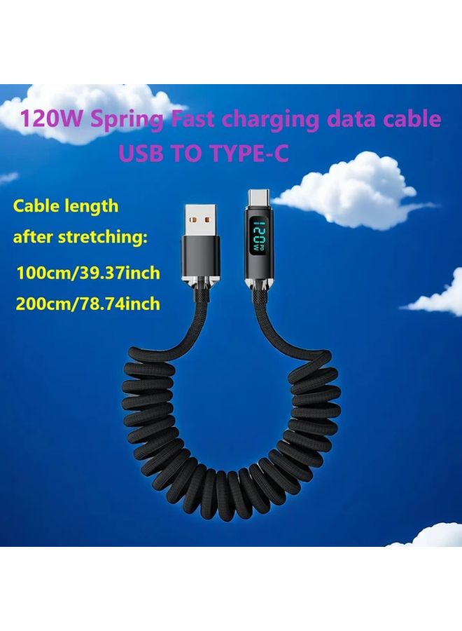 Digital Display Fast Charging Cable 120W USB C Spring Braided Retractable 100cm - Image 2