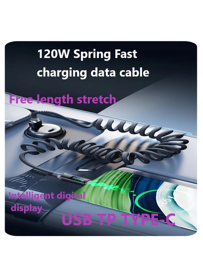 Digital Display Fast Charging Cable 120W USB C Spring Braided Retractable 100cm - Image 4