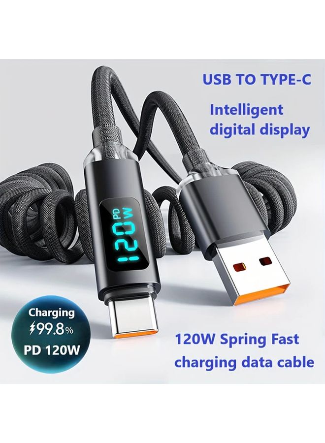 Digital Display Fast Charging Cable 120W USB C Spring Braided Retractable 100cm - Image 5