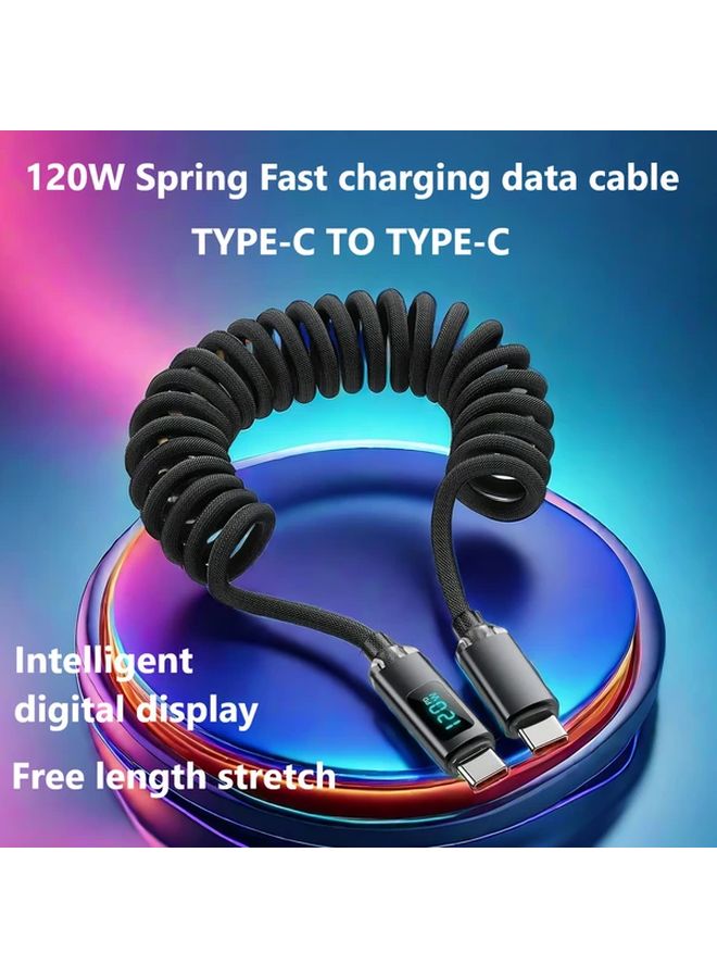 Digital Display Fast Charging Cable 120W USB C Spring Braided Retractable 100cm - Image 3