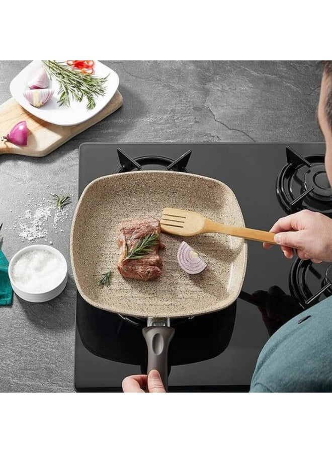 Falez Creamy Grill Pan 28x28cm – Nonstick Granite Square Grill Pan with Cool-Touch Handle – Induction Safe Stone-Look Cookware - Image 2