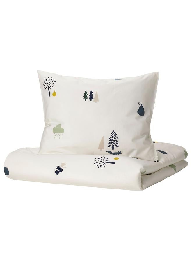 Zaboon Duvet cover and pillowcase, forest animal pattern/multicolour, 150x200/50x80 cm - Image 1