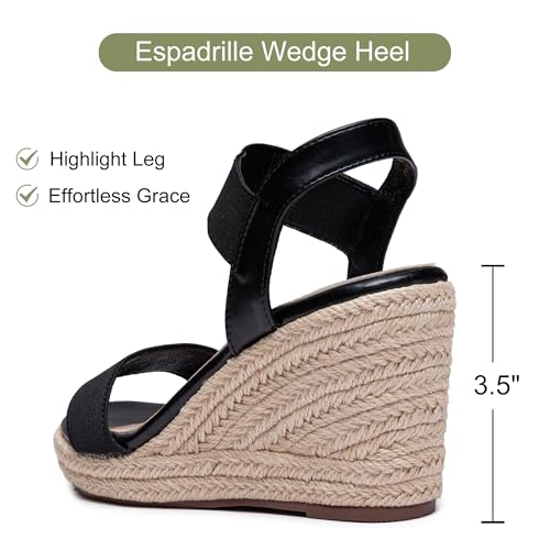 Vepose Women's Wedge Sandals Black Platform Espadrilles Sandals Elasitc Ankle Strap Open Toe 881 Sandals with 3.5" Inchs High Heel Summer Shoes Size 8 (CJY881 Black 08) - Image 5