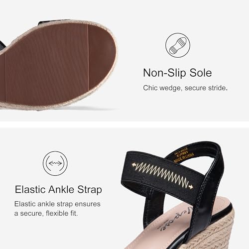 Vepose Women's Wedge Sandals Black Platform Espadrilles Sandals Elasitc Ankle Strap Open Toe 881 Sandals with 3.5" Inchs High Heel Summer Shoes Size 8 (CJY881 Black 08) - Image 3