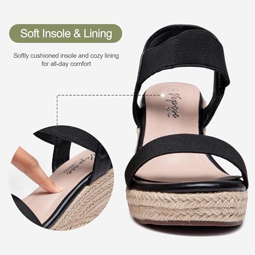 Vepose Women's Wedge Sandals Black Platform Espadrilles Sandals Elasitc Ankle Strap Open Toe 881 Sandals with 3.5" Inchs High Heel Summer Shoes Size 8 (CJY881 Black 08) - Image 4