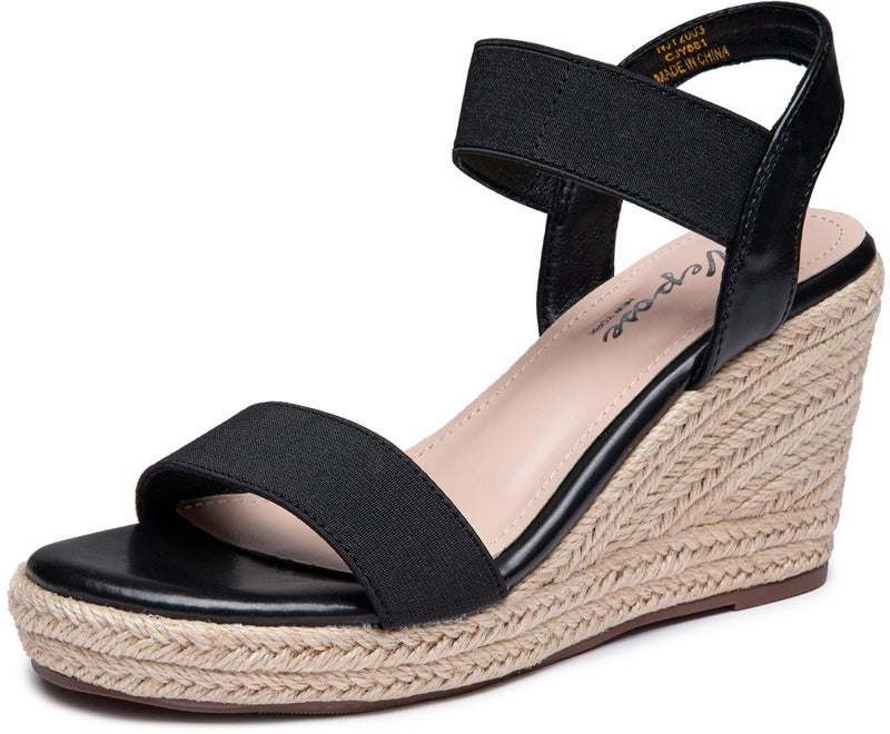 Vepose Women's Wedge Sandals Black Platform Espadrilles Sandals Elasitc Ankle Strap Open Toe 881 Sandals with 3.5" Inchs High Heel Summer Shoes Size 8 (CJY881 Black 08) - Image 1