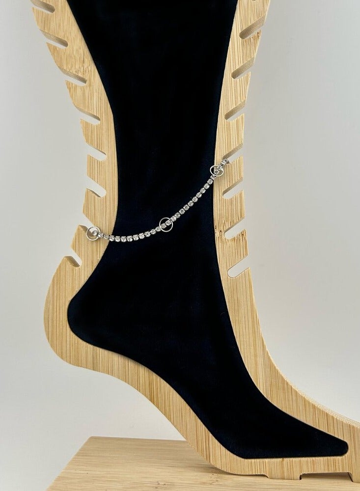 Delicate silver anklet studded with crystals - Image 2