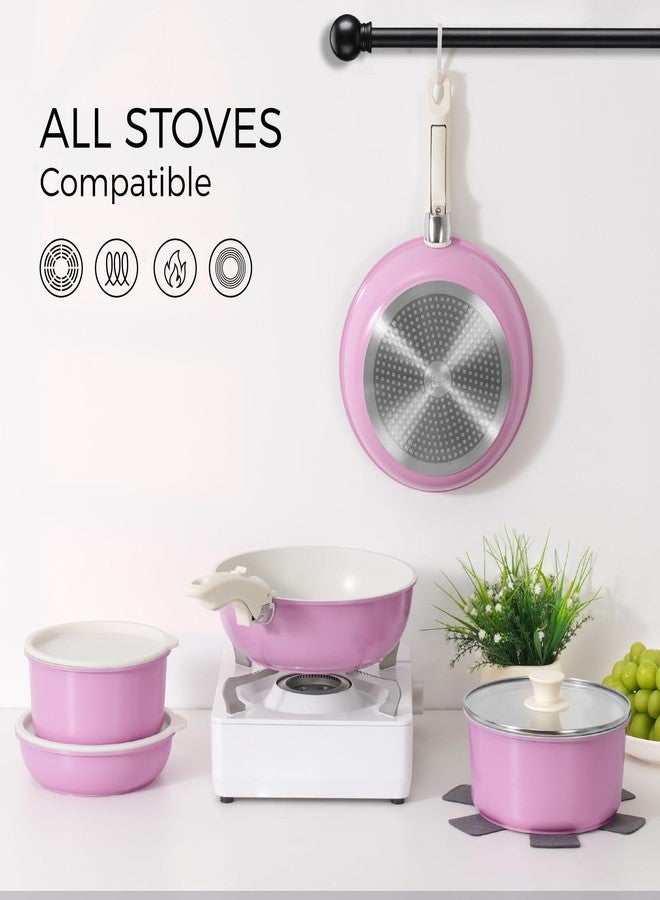 SODAY 15Pcs Pots and Pans Set Non Stick, Cookware Sets with Detachable Handle, Nonstick RV Kitchen Cooking Tools Removable Handles, Oven Safe, Induction Fast, Stackable Induction Cookware, Pink - Image 4
