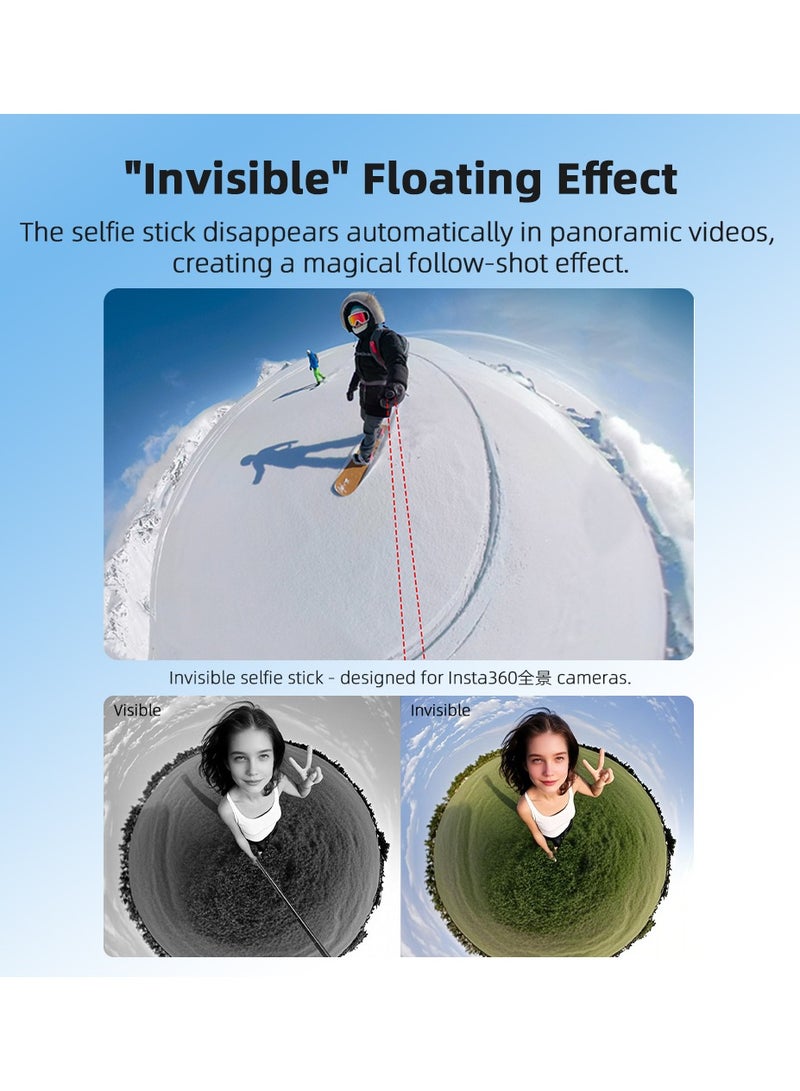 Invisible Selfie Stick, 1/4 Extendable Monopod Pole, Camera Stick  for Insta360 X5 X4, DJI OSMO Pocket 3/Action 4, Wrist Strap Included (130cm) - Image 4