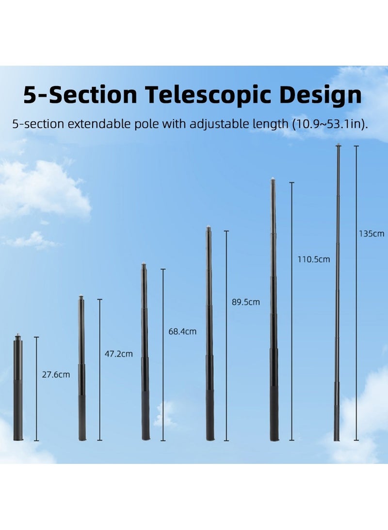 Invisible Selfie Stick, 1/4 Extendable Monopod Pole, Camera Stick  for Insta360 X5 X4, DJI OSMO Pocket 3/Action 4, Wrist Strap Included (130cm) - Image 3