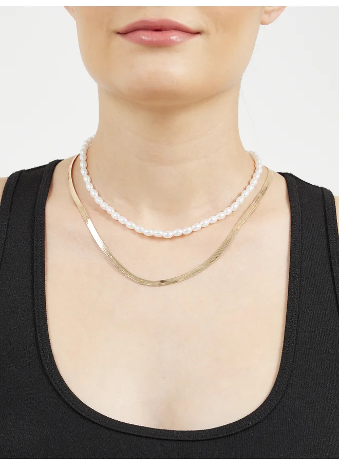 ستايلي Styli Set of 2 - Faux Pearl Embellished Necklace
