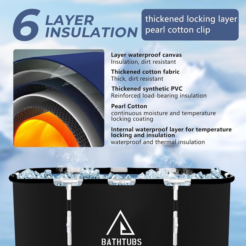 STARBRILLIANT Portable Foldable Bathtub,Separate Family Bathroom SPA Tub,Soaking Standing Bath Tub for Shower Stall,Efficient Maintenance of Temperature,Ideal for Hot Bath Ice Bath 41x23x19Inches(81 Gal Capacity) - Image 5