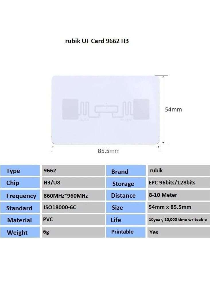 Rubik بطاقات RFID UHF قابلة للكتابة 9662-H3 860 ميجا هرتز - 960 ميجا هرتز طويلة المدى عالية التردد EPCglobal Class 1 Gen 2 بروتوكول ISO18000-6C (10 بطاقات فارغة) - Image 2