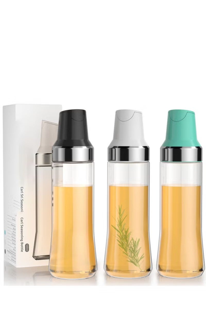 Olive Oil Dispenser Bottle for Kitchen, Auto Flip Glass Oil Bottles for Kitchen,17.6Oz Leakproof Glass Cooking Oil Containers with Automatic Cap, Coffee Syrup Dispenser Sauce Bottles 3 Pack