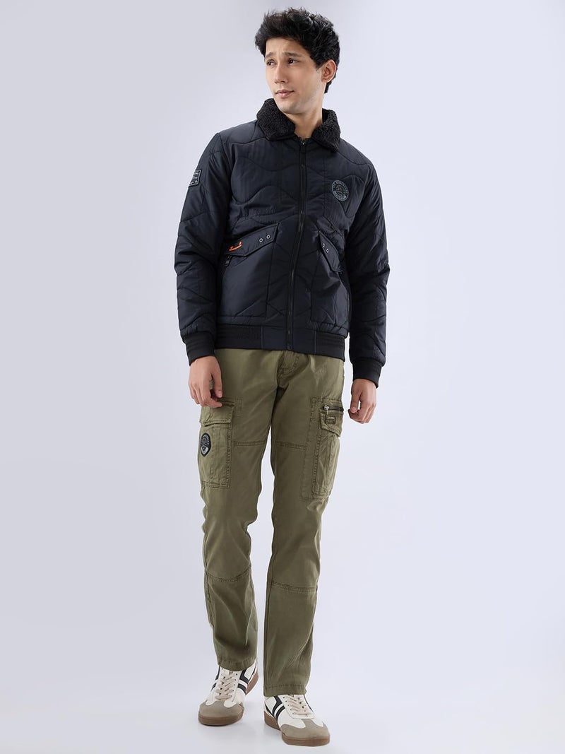 Spykar Men Jet Black Polyester Slim Fit Full Sleeve High Neck Plain Puffer Jacket - Image 2