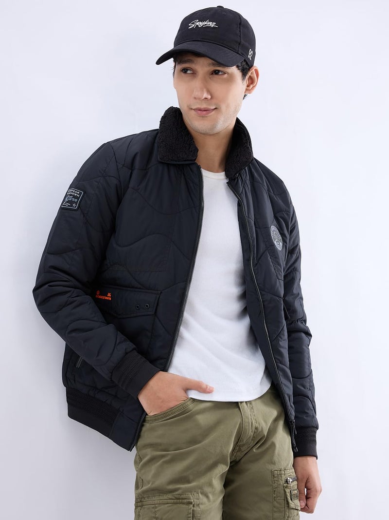 Spykar Men Jet Black Polyester Slim Fit Full Sleeve High Neck Plain Puffer Jacket - Image 4