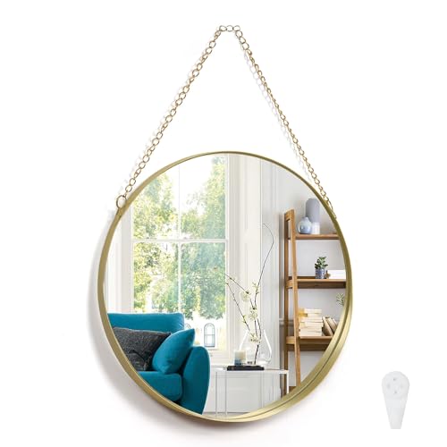 ABOUT SPACE 12 Inch Wall Hanging Mirror with Chain-Gold Round Wall Mirror for Living Room, Bedroom, Bathroom,Entryway Aesthetic Room Decor Circle Mirror with Metal Frame (Golden - W 30 x H 45 cm) - Image 1