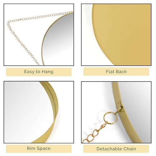 ABOUT SPACE 12 Inch Wall Hanging Mirror with Chain-Gold Round Wall Mirror for Living Room, Bedroom, Bathroom,Entryway Aesthetic Room Decor Circle Mirror with Metal Frame (Golden - W 30 x H 45 cm) - Image 4