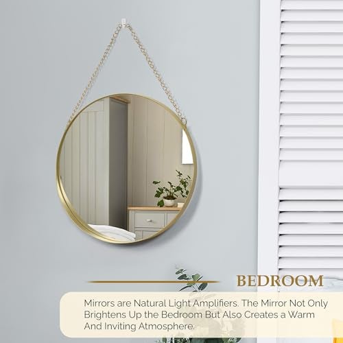 ABOUT SPACE 12 Inch Wall Hanging Mirror with Chain-Gold Round Wall Mirror for Living Room, Bedroom, Bathroom,Entryway Aesthetic Room Decor Circle Mirror with Metal Frame (Golden - W 30 x H 45 cm) - Image 5