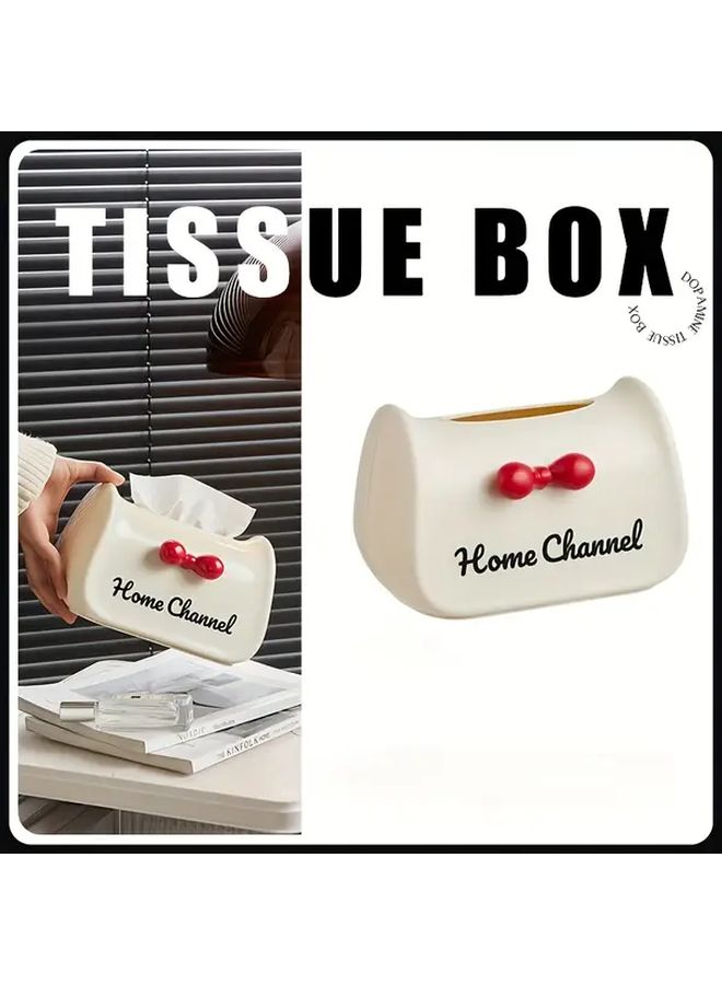 White Plastic Desktop Organizer Box With Red Knobs For Tissues Remote Controls Office Supplies - Image 5