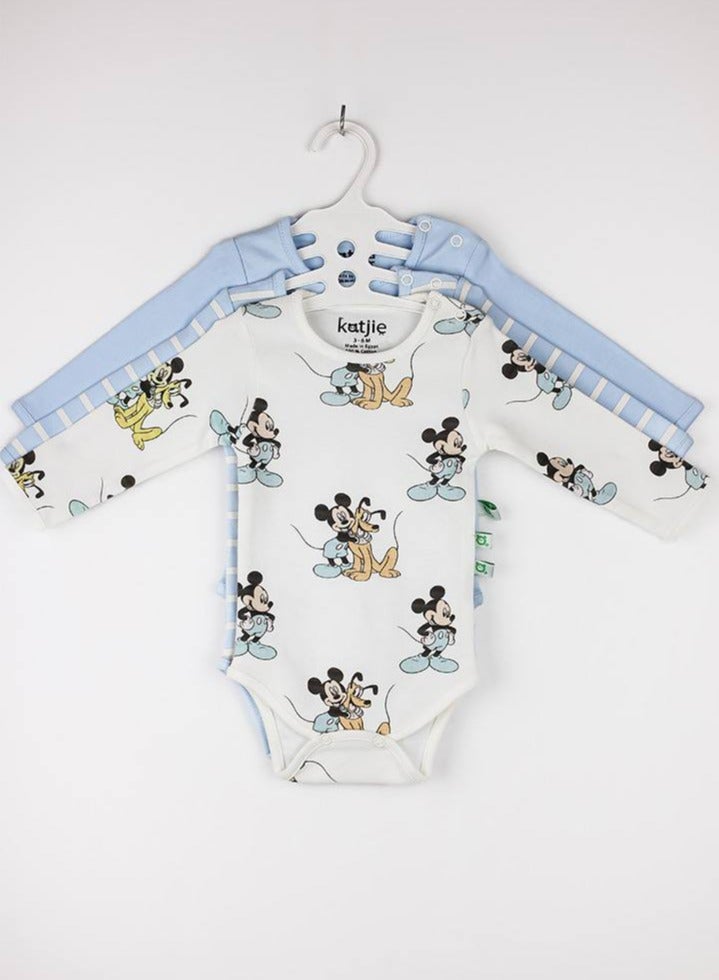 كاتجي باك يحتوي علي 3 قطع سالوبت قطن كم مطبوع برسومات ميكي للبيبي - Image 1