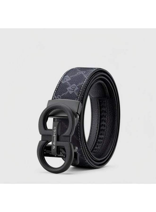 وليام بولو حزام جلدي رجالي من سبائك الزنك مع سحاب لارتداء الجينز والسراويل الرسمية، حزام قابل للتعديل مع مشبك أوتوماتيكي غير لامع من سبائك معدنية، حزام أسود عصري بطول 125 سم، هدية للرجال - Image 2