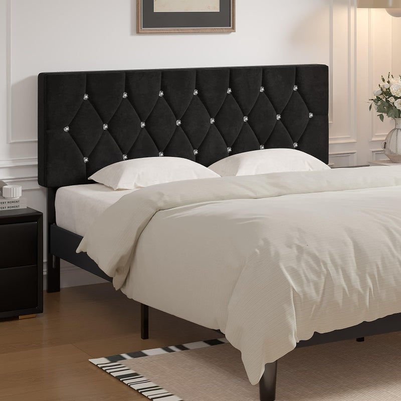 VECELO Tufted Upholstered Headboard Queen Size, with 6 Adjustable Height from 39.8" to 49.8", Button Diamond Design, Easy Assembly, Classic Black - Image 5