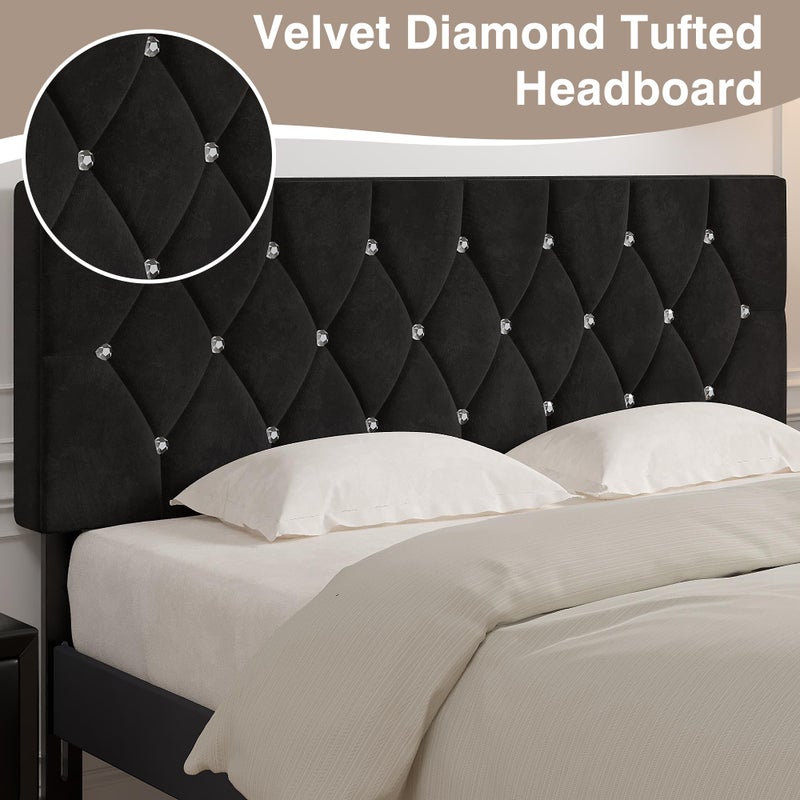 VECELO Tufted Upholstered Headboard Queen Size, with 6 Adjustable Height from 39.8" to 49.8", Button Diamond Design, Easy Assembly, Classic Black - Image 3