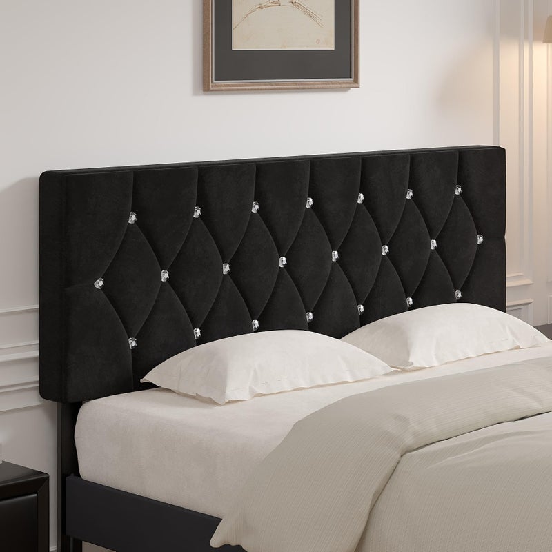 VECELO Tufted Upholstered Headboard Queen Size, with 6 Adjustable Height from 39.8" to 49.8", Button Diamond Design, Easy Assembly, Classic Black - Image 1