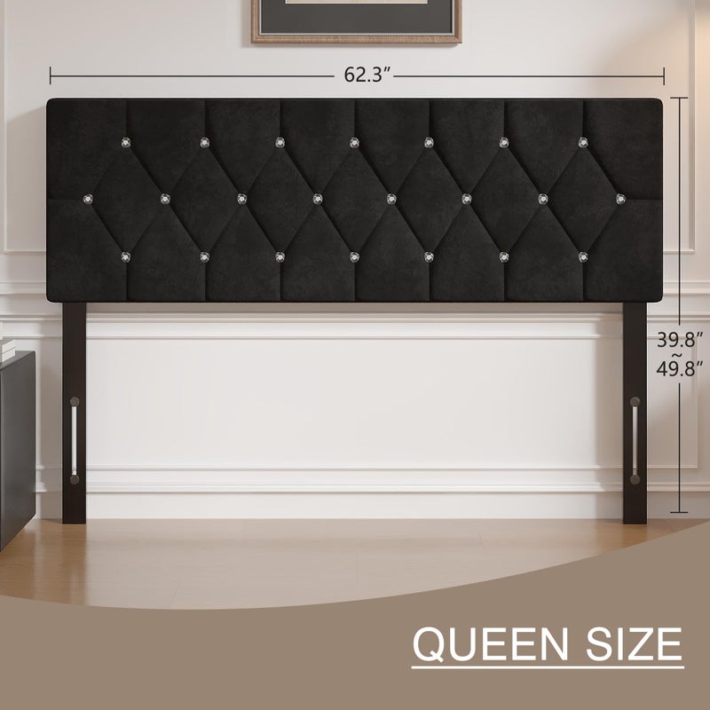 VECELO Tufted Upholstered Headboard Queen Size, with 6 Adjustable Height from 39.8" to 49.8", Button Diamond Design, Easy Assembly, Classic Black - Image 2