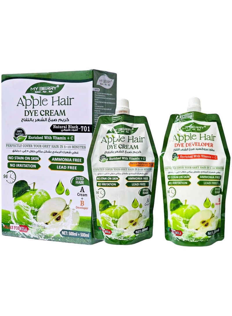Apple Hair Dye Cream Ammonia Free No Stain On Skin Natural Black 701