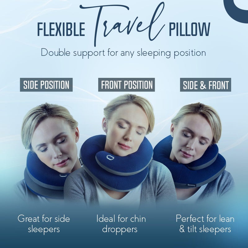 BCOZZY Travel Neck Pillow for Airplane â€“ Patented Double Support for Head, Neck, and Chin. Best for Long Flights, Plane Sleeping, and Car Rides. Adjustable Size. Washable. Carry Bag. Large, Leopard - Image 4