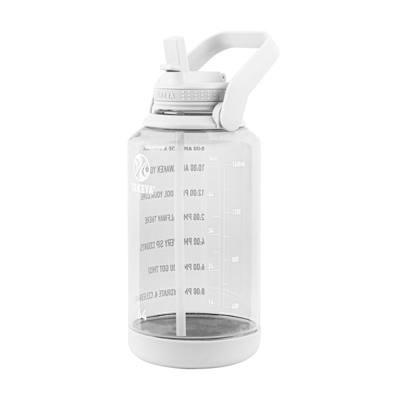Takeya Tritan 64 oz Motivational Water Bottle with Straw Lid - Durable, BPA-Free - With Time Marker - Leakproof & Non-Slip Bumper - Cloud White - Image 2