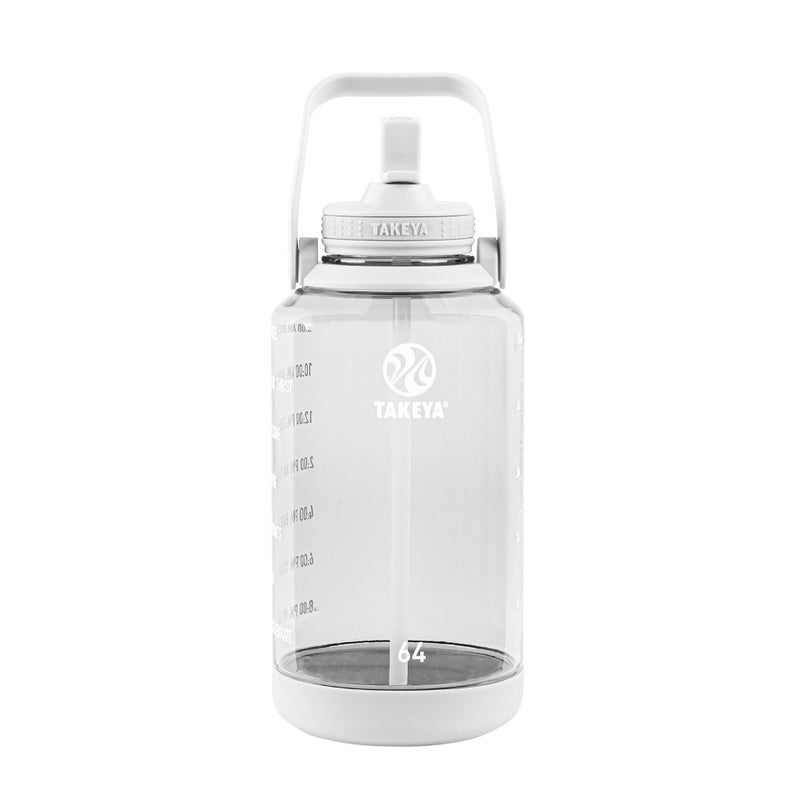 Takeya Tritan 64 oz Motivational Water Bottle with Straw Lid - Durable, BPA-Free - With Time Marker - Leakproof & Non-Slip Bumper - Cloud White - Image 1