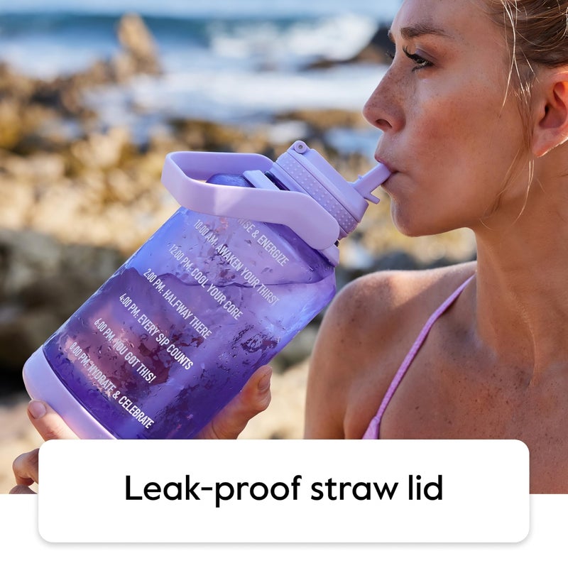 Takeya Tritan 64 oz Motivational Water Bottle with Straw Lid - Durable, BPA-Free - With Time Marker - Leakproof & Non-Slip Bumper - Cloud White - Image 4