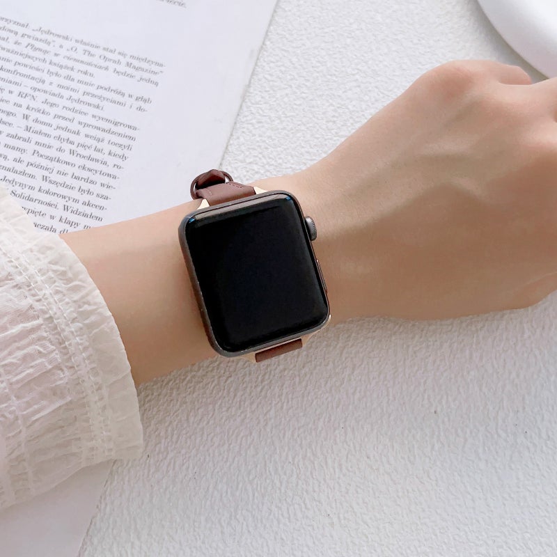 إيروريكس لساعة Apple Watch Series 10 46 مم سوار ساعة رفيع من الجلد الطبيعي على شكل حرف T (أخضر فاتح) - Image 5