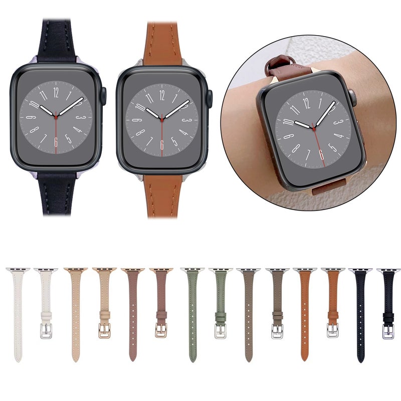 إيروريكس لساعة Apple Watch Series 10 46 مم سوار ساعة رفيع من الجلد الطبيعي على شكل حرف T (أخضر فاتح) - Image 2